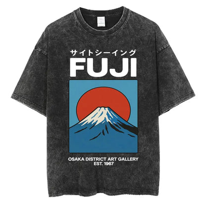 Japanese Tokyo Tokyo Culture Print Washed T Shirt Funny Fashion Vintage Men Women T-shirts Cotton Casual Loose Tees Streetwear