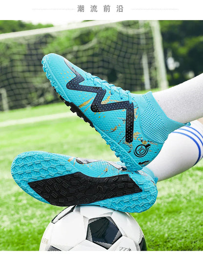 Adult Professional FG/TF Soccer Shoes Non-Slip Long Spike Football Boots Young Kids High Ankle Cleats Grass Soccer Sneakers ﻿