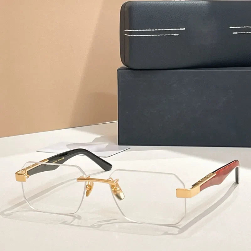 Designer Handmade Square Rimless Sunglasses THE TAIGE Gradient Alloy Acetate High Quality UV400 Women Germany Trendy with Case