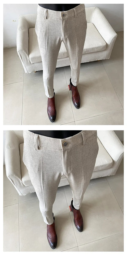 Summer New Men's Casual Stretch Trousers High Quality Fashion Slim Fit Solid Color Formal Business Social Office Suit Pants
