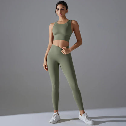 Yoga Set Women's tracksuit Women Fitness Crop Top Shockproof Sports Bras Yoga Gym Running Pants Sportswear Running Fitness Yoga