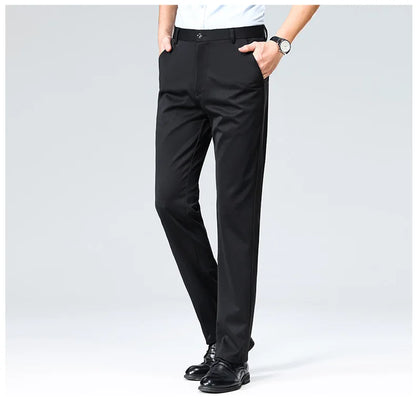 Men's Summer Dresses Long Pants Slim Fit Business Pants Lightweight Ice Silk Office Pants, Wrinkle Resistant and Elastic