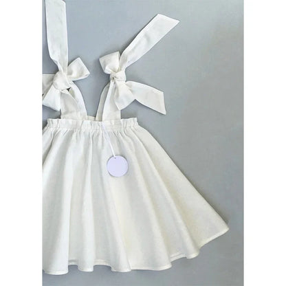 Summer Girl's Bow Tie Shoulder Straps 100% Cotton White Dress 2026 New Flower Girl Loose Vacation Party Princess Dresses