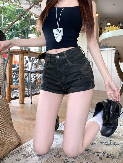 Camouflage Denim Shorts for Women Ultra-Short High-Waisted Slimming Short Jeans Female Y2K Streetwear Sexy Tights Hot Shorts