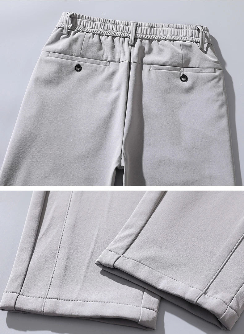 Korean Men's Warm Golf Pants Slim Straight Winter Thick Fleece Casual Pants Business Fashion Stretch Thermal Trousers Male