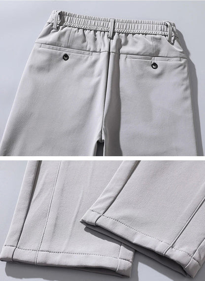 Korean Men's Warm Golf Pants Slim Straight Winter Thick Fleece Casual Pants Business Fashion Stretch Thermal Trousers Male