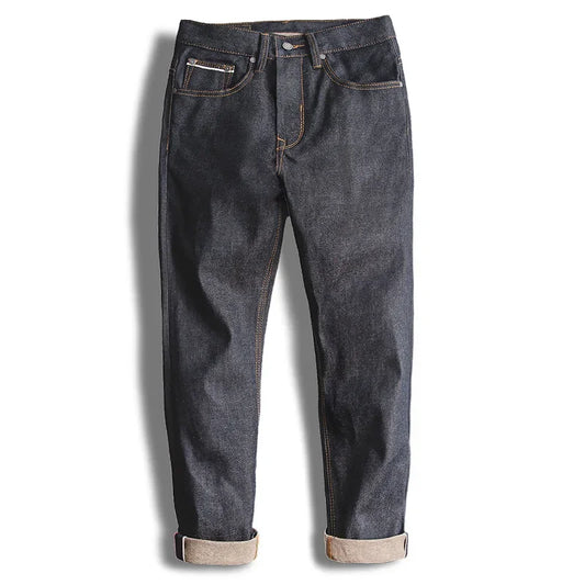 Vintage 13OZ Sliver Denim Jeans for Men Selvedge Raw Denim Autumn Mid-waisted Straight Pants Male Versatile Trousers