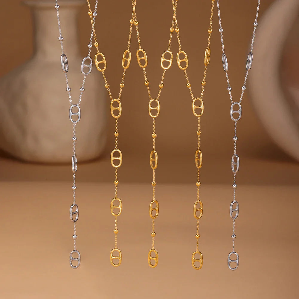 Fashion Long Chain Stainless Steel Necklacs For Women PVD Real Gold Plated Metal Female Collar Party Banquet Jewelry