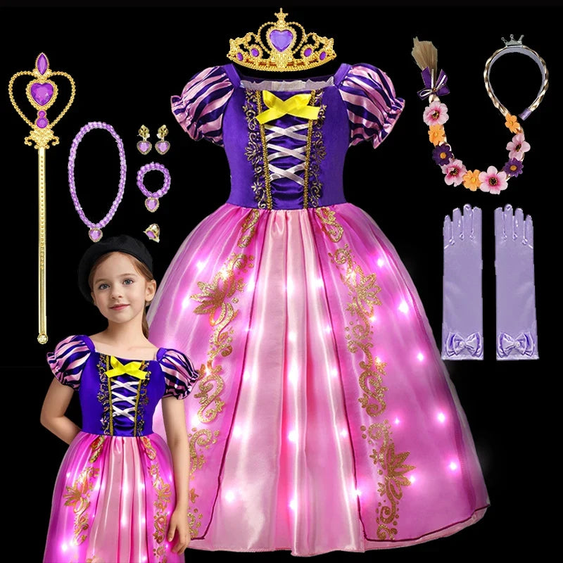 LED Light Purim Candy Dress Girls Rapunzell Princess Dress Costume Toddler Halloween Christmas Cosplay Dress Clothes for Kids