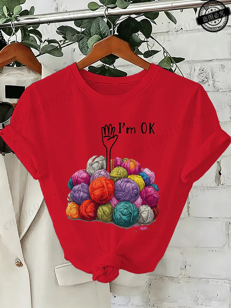 I'm OK Graphic Women's Tee Shirts Unisex Casual O Neck Short Sleeve T-Shirts Fashion Streetwear Men Women Daily T Shirt Tops