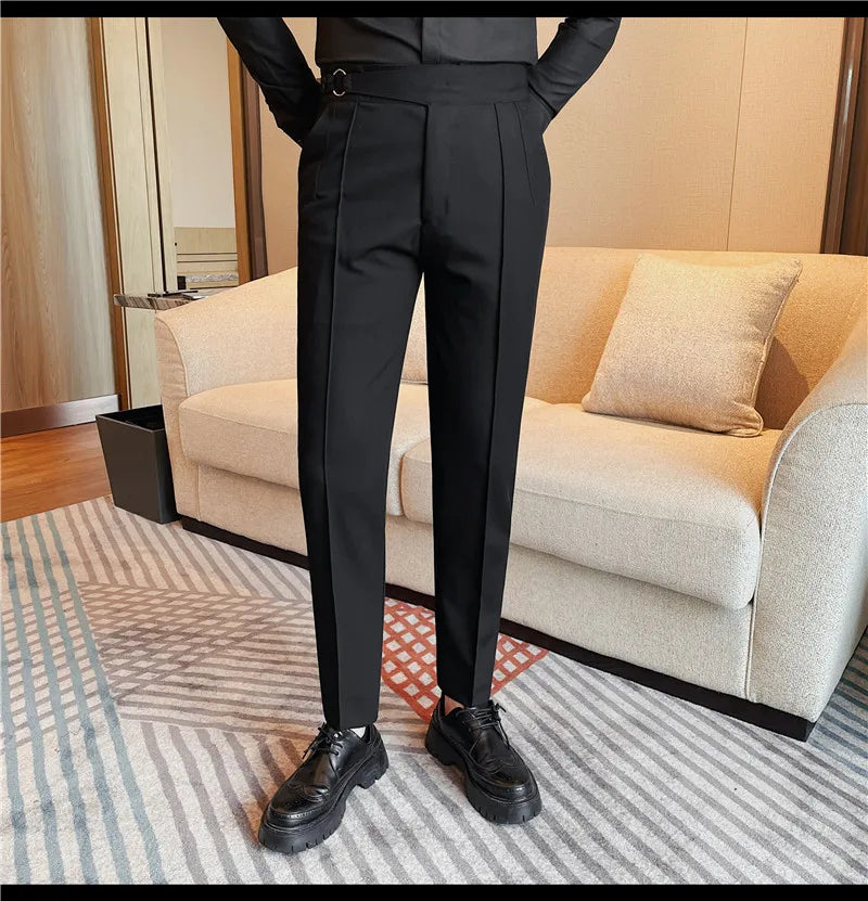 High Quality Men's Suit Pant Solid Color England Style Slim Fit Casual High Waist Trousers Men Spring Autumn Fashion Suit Pants