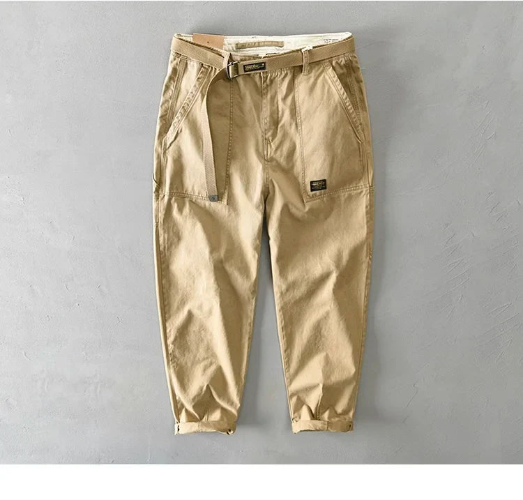 100 Cotton Men's Cropped Pants Trendy Straight Fit Cargo Trouser Male Ankle Length Korean Style Jappan Vintage Y2K Casual Khaki