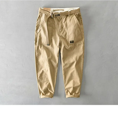 100 Cotton Men's Cropped Pants Trendy Straight Fit Cargo Trouser Male Ankle Length Korean Style Jappan Vintage Y2K Casual Khaki