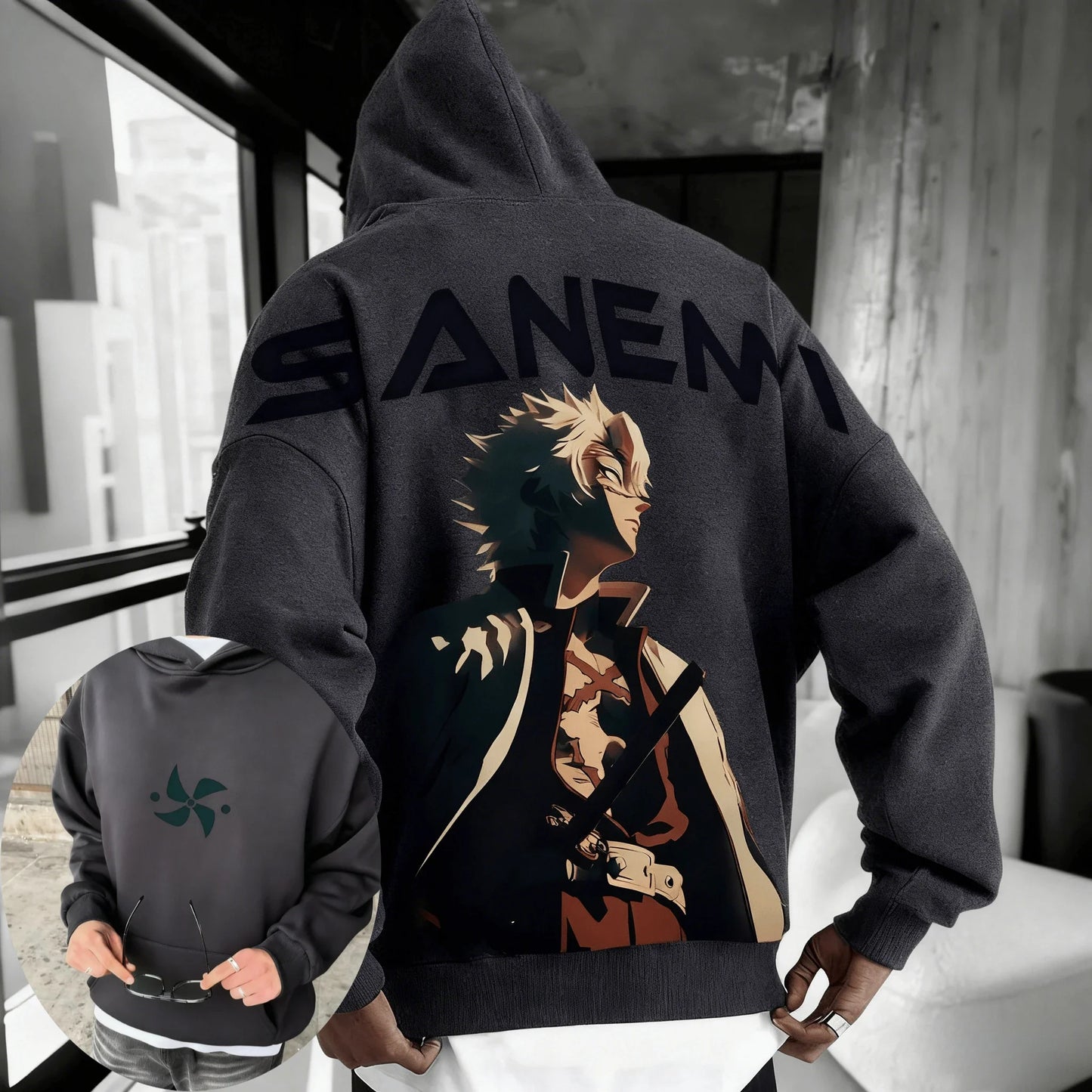 Demon Slayer: Kimetsu no Yaiba Men Hoodie Sweatshirt Sanemi Shinazugawa Anime Spring Autumn Boy Long-sleeved Parent-child Outfit