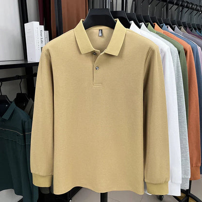 100%pure cotton autumn winter men's high-end designer fashionable long sleeved boutique button casual comfortable polo shirt top