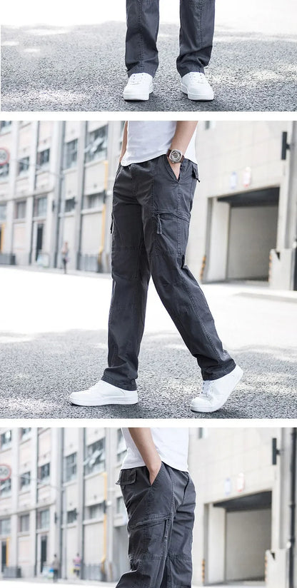 Men Cargo Trousers Casual Pants Straight Leg Work Pants Men Spring Summer Cotton Loose Casual Cargo Overalls Male Multi Pockets