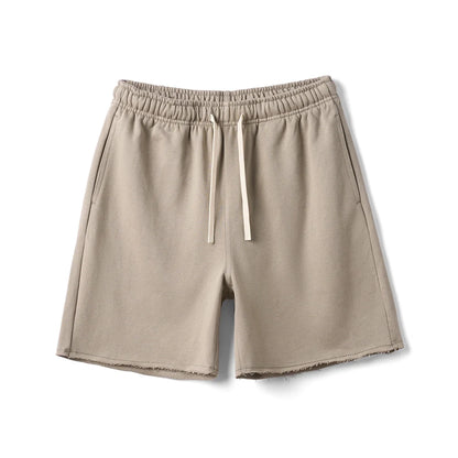 2025 Summer New Oversize 390gsm Drawstring Shorts Men  Raw  Hem Athletic Sports Runinng Shorts