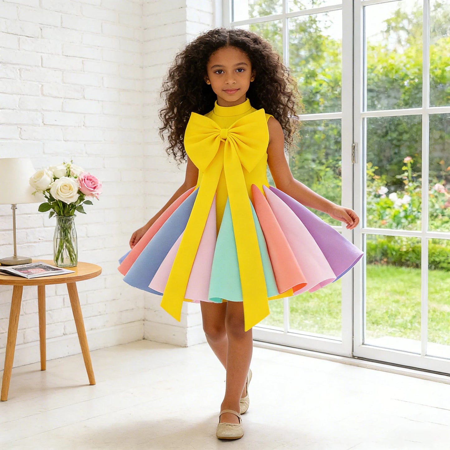 Summer Colorful Bridesmaid Party Girl Dresses Elegant Bow Wedding Birthday Princess Prom Dress Girl Gala Graduation Evening Gown