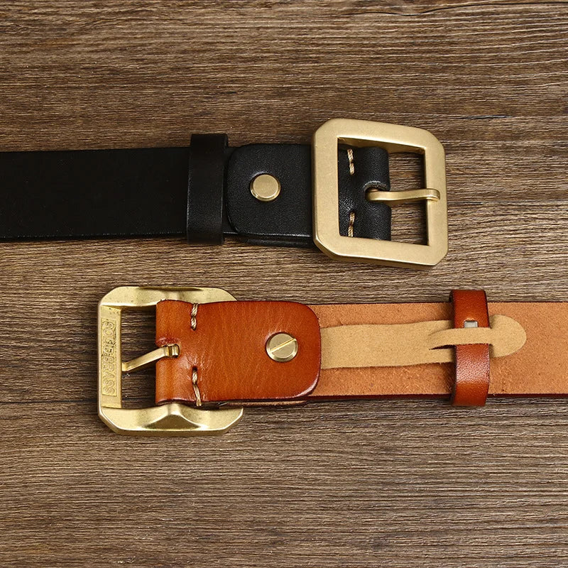 3.8CM Thick Cowhide Copper Brass Buckle Genuine Leather Casual Jeans Belt Men High Quality Waistband Male Luxury Strap Cintos