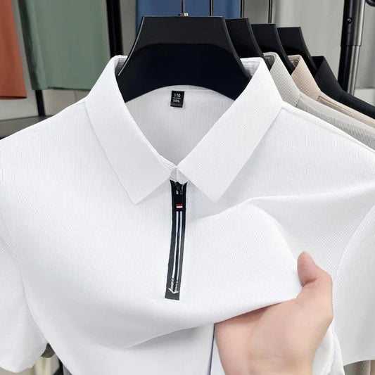 Original Quality Men's Polo Shirt High-End Solid Color Half Zipper Short Sleeve Summer Lapel T-Shirt Business Casual Menswear