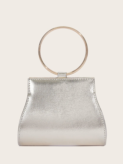 Banquet Bag Wedding Fashion Handbag Silver Artificial Leather Handmade Diamond Chain Bag for Women