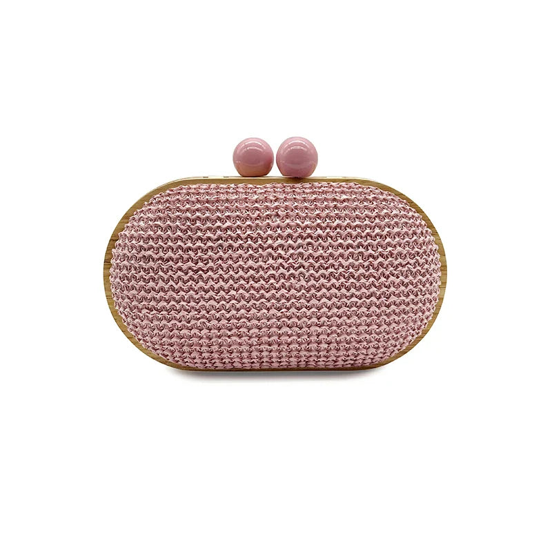 fashion Oval PP straw clutch bag for women wooden clip Handbags elegant weave summer beach bag trend shoulder crossbody bags