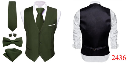 Elegant Silk Vest for Men Wedding Solid Gold Green Pink Purple Red Waistcoat Tie Bowtie Set Sleeveless Jacket Suit Barry Wang