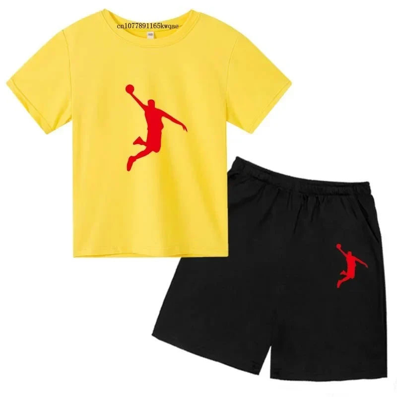 Basketball Idol Print Kids Summer Casual 2pcs T-shirts+Pants Sports Suits 3-13 Years Boys Girls Leisure Outfits Children Clothes