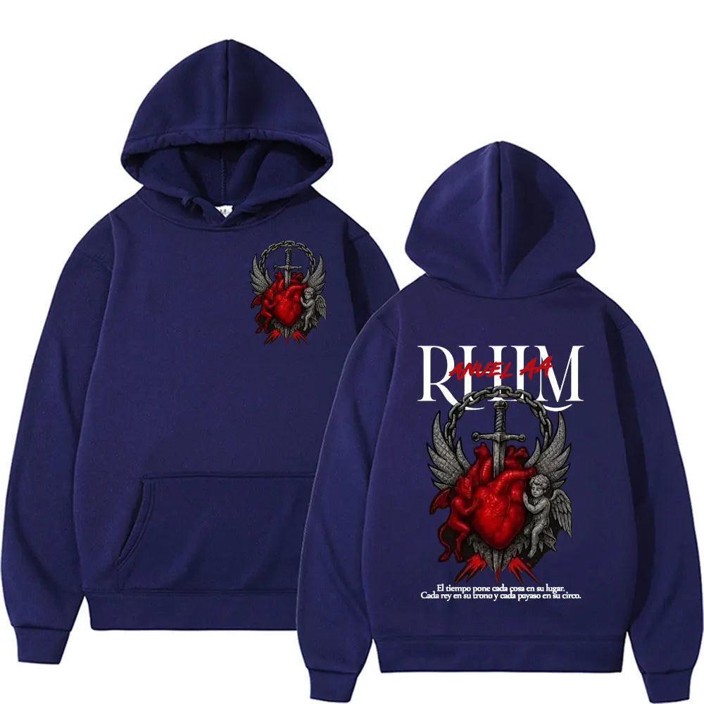 Rapper Anuel AA Rhlm 2 Album Tour Graphic Hoodies Men's Clothing Oversized Hip Hop Gothic Long Sleeve Hoodie Comfort Sweatshirts