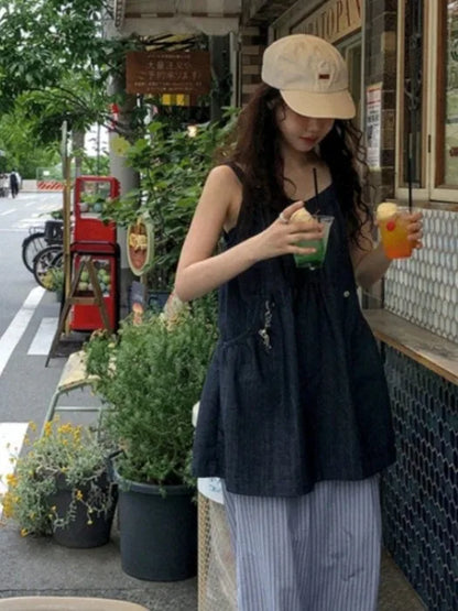 Korean Sle ort Denim Overalls Women's Faionable Summer Dr Vest Dr No Brand Commute Sle 00% Other Material