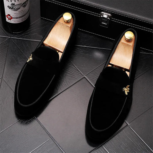 Men's Fashion Suede Leather Embroidery Loafers Mens Casual Printed Moccasins Oxfords Shoes Man Party Driving Flats EU size 38-45