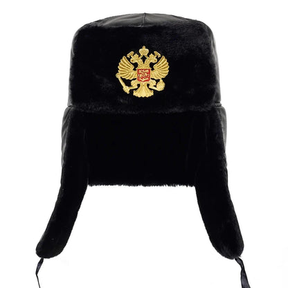 Soviet Army Military Badge Russia Ushanka Bomber Hats Pilot Trapper Trooper Hat Winter Faux Rabbit Fur Earflap Men Snow Caps
