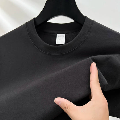 High quality 100% cotton short sleeve men's T-shirt summer round neck loose casual solid color plus size breathable top women