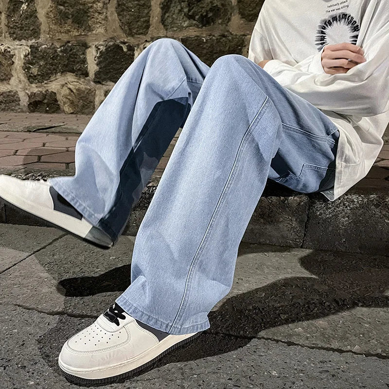 2026  Men's Jeans Korean Version Student Casual Pants High Street Straight Loose Wide Leg Jeans Black Grey  Blue Baggy Jeans