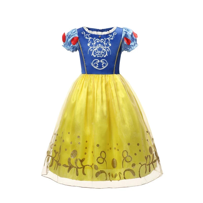 Summer Deluxe Princess Snow White Gown with Cape Girls Fairy Kids Cosplay Costume Toddler Carnival Apparel Halloween Dress up