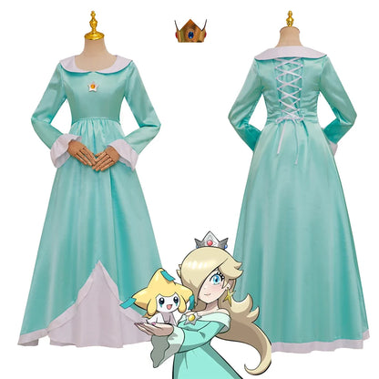 Anime Rosalina Cosplay Costume Blue Dress With Crown Set Princess Disguise Halloween Carnival Party Outfits For Women
