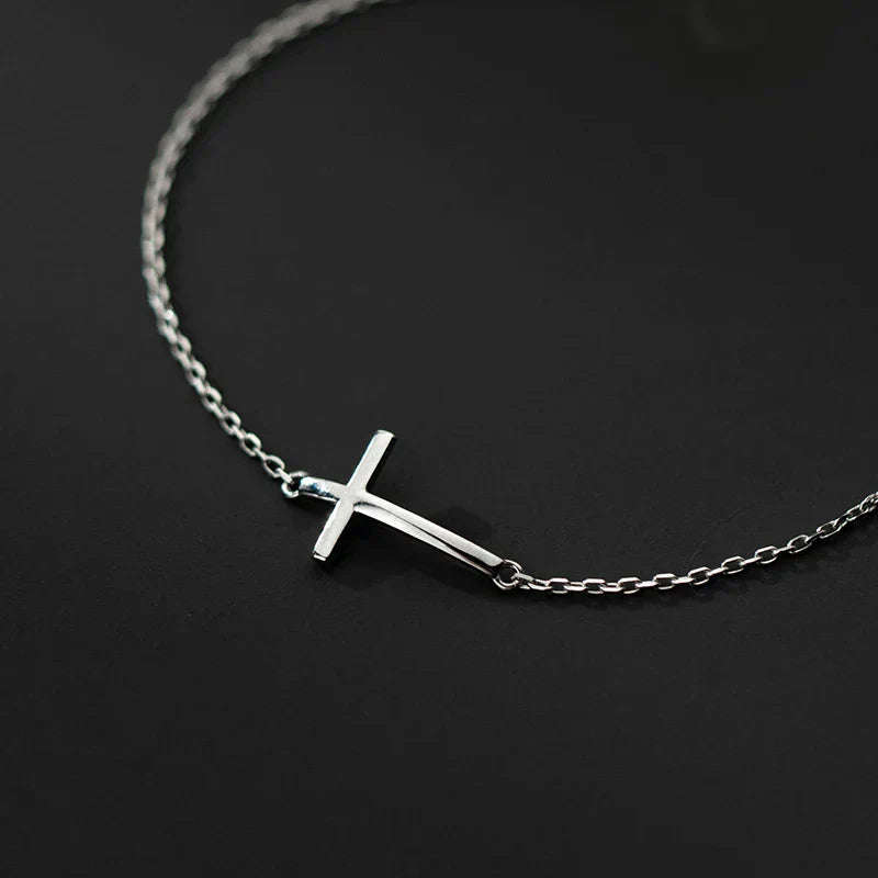 Real 925 Sterling Silver Smooth Cross Bracelet For Women Shiny Link Chain Bracelet Fine Jewelry Valentine's Day Gift