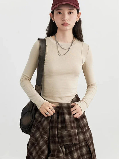 Women T-Shirts Solid New Basic Heating Cashmere Round Neck Woman Tees Slim Fit Female Tops Spring Autumn 2024