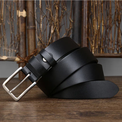 3.3CM Pure Cowhide Genuine Leather for Men's High Quality Jeans Pin Buckle Business Belts Cowboy Waistband Male Fashion Designer
