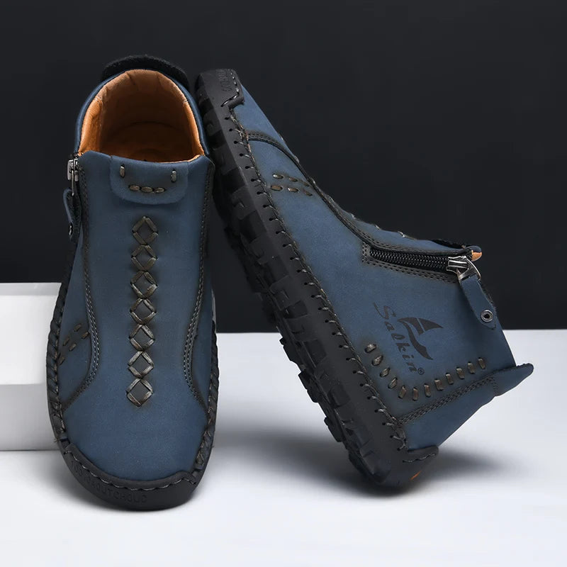 New Winter 2024 Handmade Leather Men Boots Zipper Design Sneakers Man Breathable Casual Leather Shoes Men Ankle Boots Outdoor