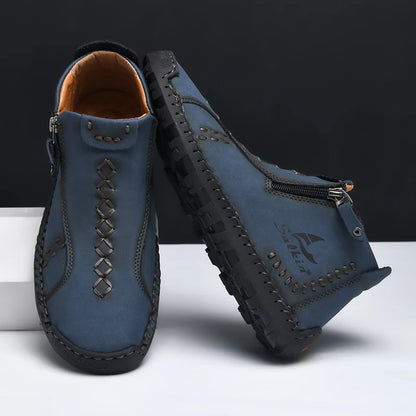 New Winter 2024 Handmade Leather Men Boots Zipper Design Sneakers Man Breathable Casual Leather Shoes Men Ankle Boots Outdoor