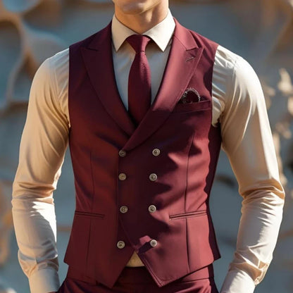 Men Vest Black With Lapel Double Button Solid Waistcoat For Wedding Banquet Party Business Work Daily Casual Men Suit Vest