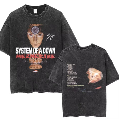 System of A Down Toxicity Album Graphic Washed T-shirts Men Women Rock Oversized T Shirt Male Vintage Alternative Metal T-shirts