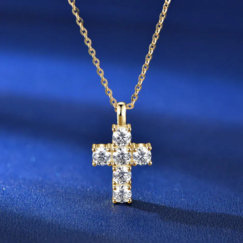GRA Certified 3.5MM Moissanite Cross Pendant Necklaces for Women S925 Sterling Silver Clavicle Chains Fine Jewelry Gift