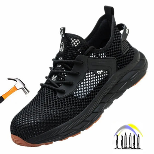 summer safety shoes men breathable mesh work shoes with a steel toe industrial anti-slip work shoes light sneakers women boots