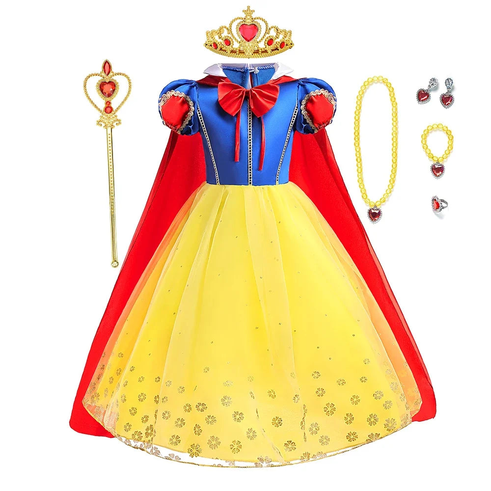 Popular Movie LED Princess Dress, White Snow Dress, With Cape And Headpiece For Halloween Carnival Birthday Party Cosplay