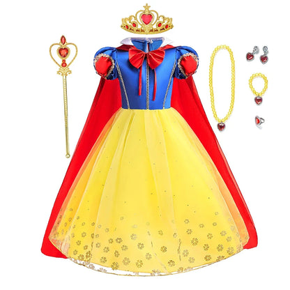 Popular Movie LED Princess Dress, White Snow Dress, With Cape And Headpiece For Halloween Carnival Birthday Party Cosplay