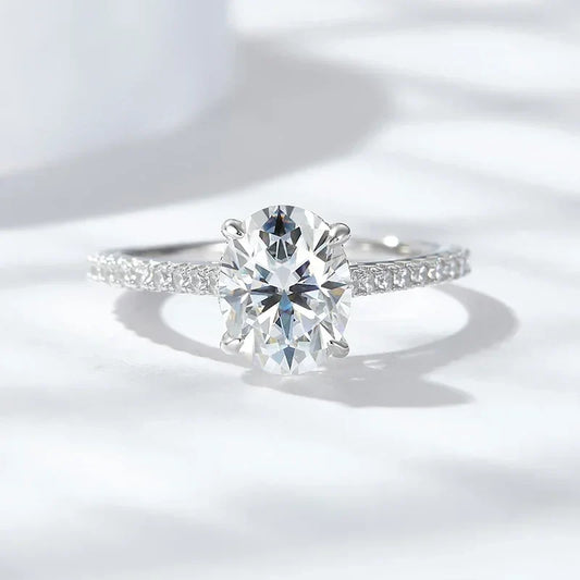 3ct Oval Cut Moissanite Lab Diamond Rings for Women 925 Sterling Silver Proposal Ring Wedding Engagement Band Jewelry