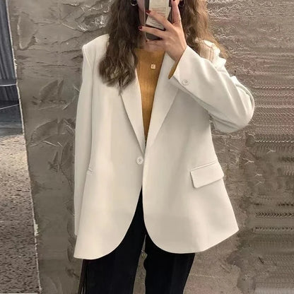 Eye Catching Women's Black Oversized Single Button Solid Wear To Work Casual Blazer Spring Autumn Jacket Influencer Korean Style