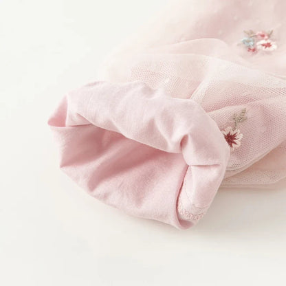 Mesh Floral Princess Dress Girls Baby Children 2025 New Autumn Sweet Charm Pink Fashion Long Sleeved Dress DB3242681